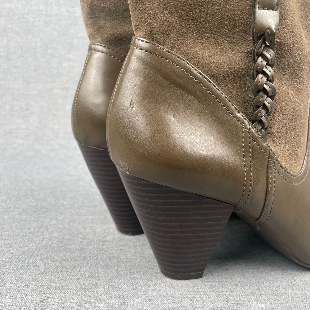 Jessica Simpson Boot Women 10 Olive Green Leather Ankle Bootie Suede Boho Hippie - Picture 9 of 14